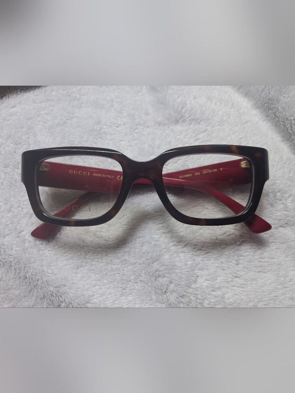 Gucci GG1666O 002 Eyeglasses Brown Tortoise Red New Scratch Right Lens